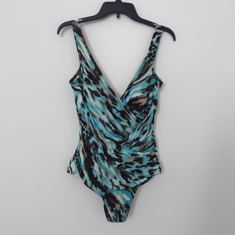 Miraclesuit Women Animal Print Surplice Wrap One Piece‎ Swimsuit V-Neck Ruched